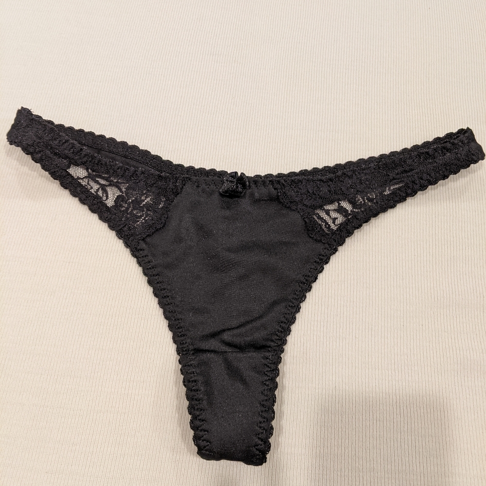 BOGO Rampage Black Sateen & Lace Thong Panties, M